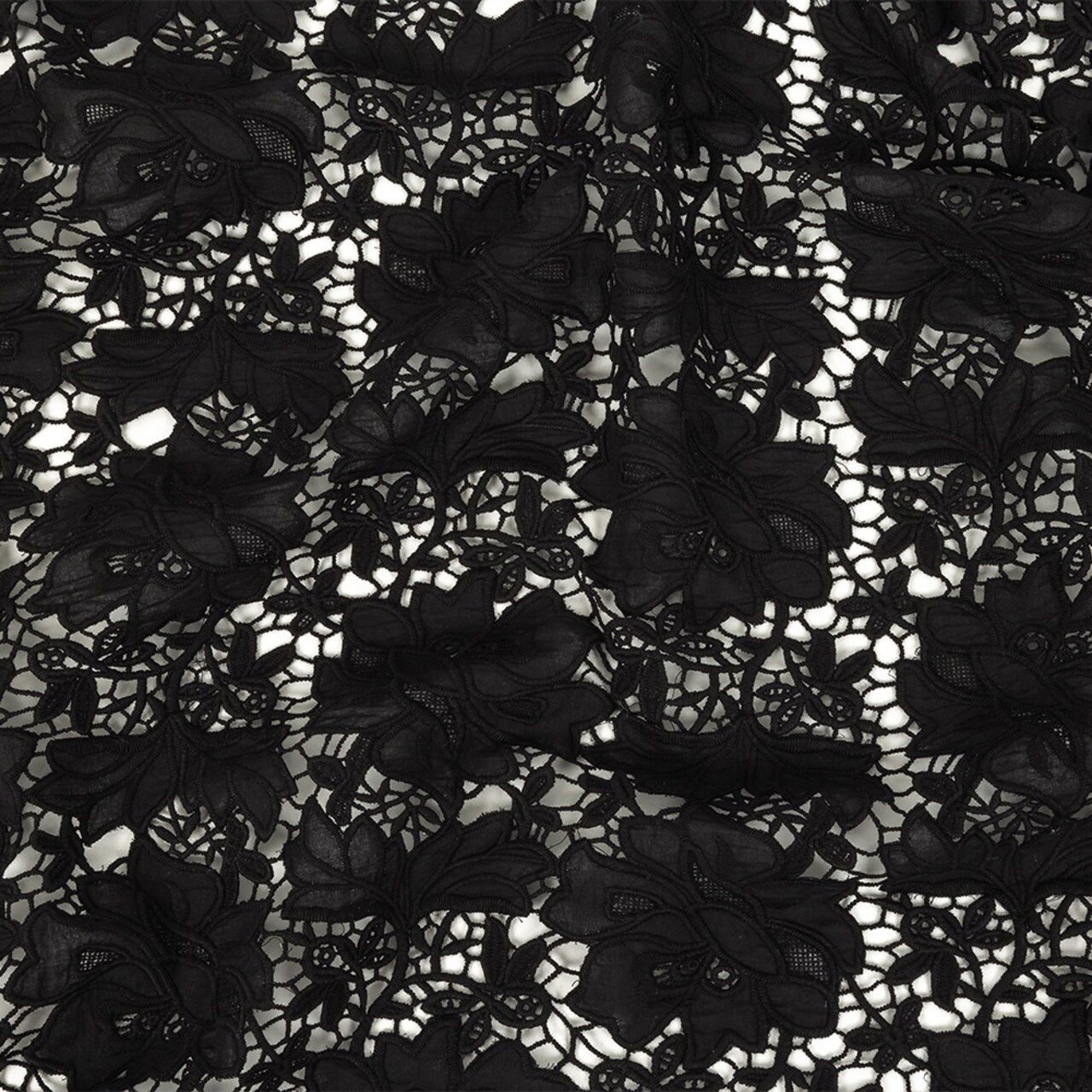 1 Yard Black Floral Guipure Lace with Scalloped Edges 50 Inches Wide